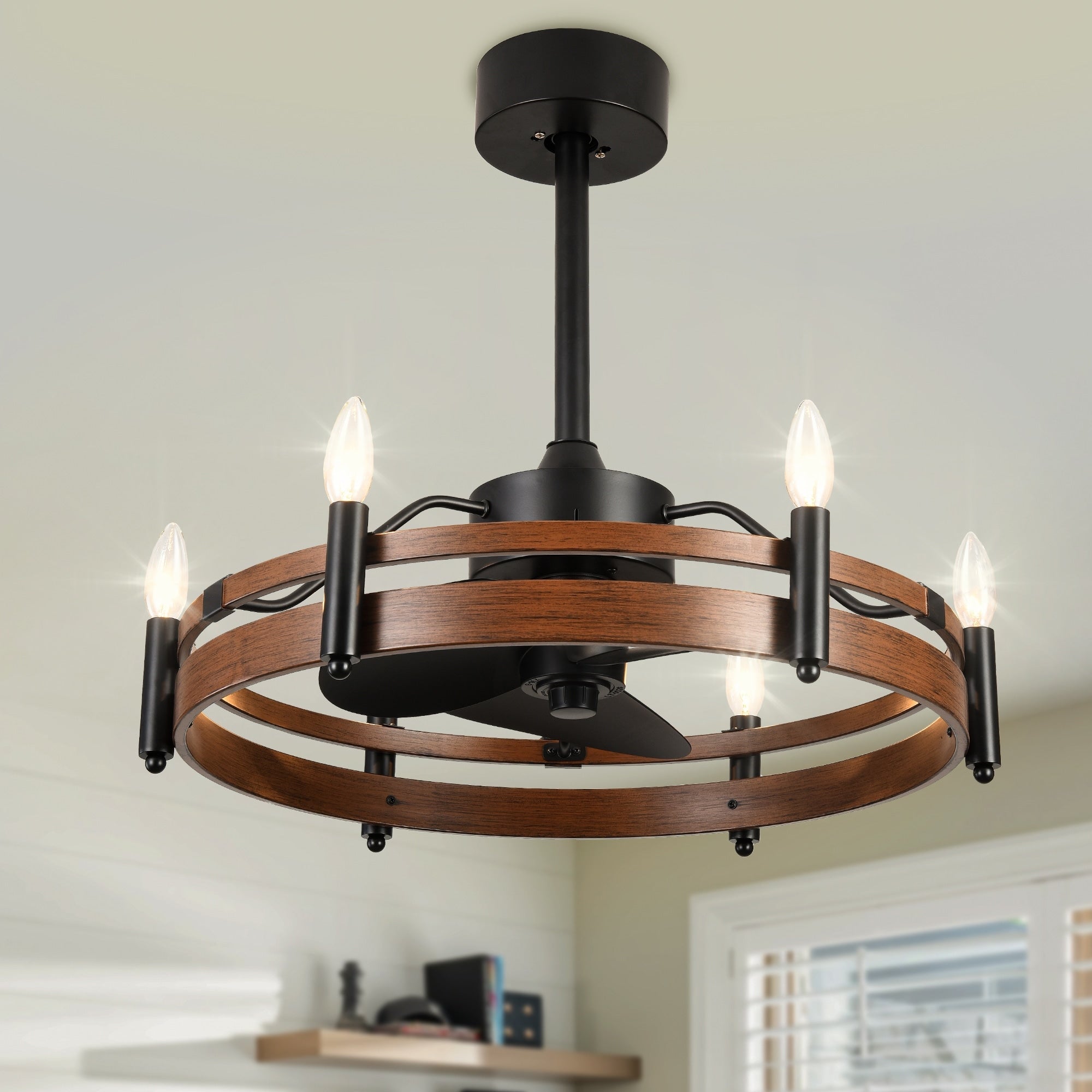 Bella Depot 24 Farmhouse Ceiling Fan With Light And Remote Dc Motor 6 Speed Reversible Metal Wheel Ceiling Fan 24 Inches