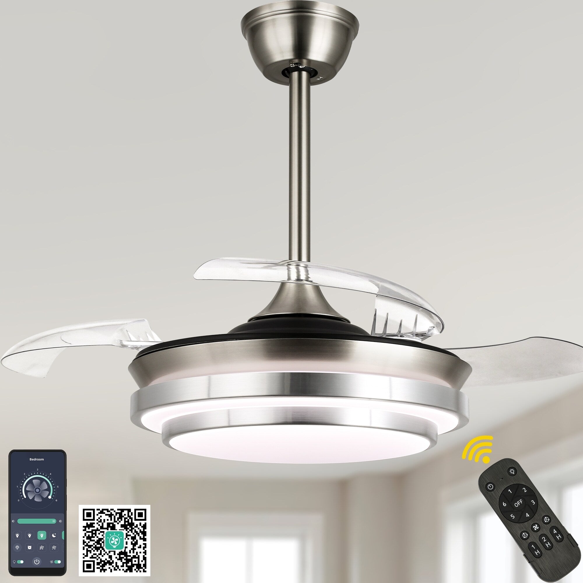 36 Dimmable Retractable Ceiling Fan With Led Light Remote 36