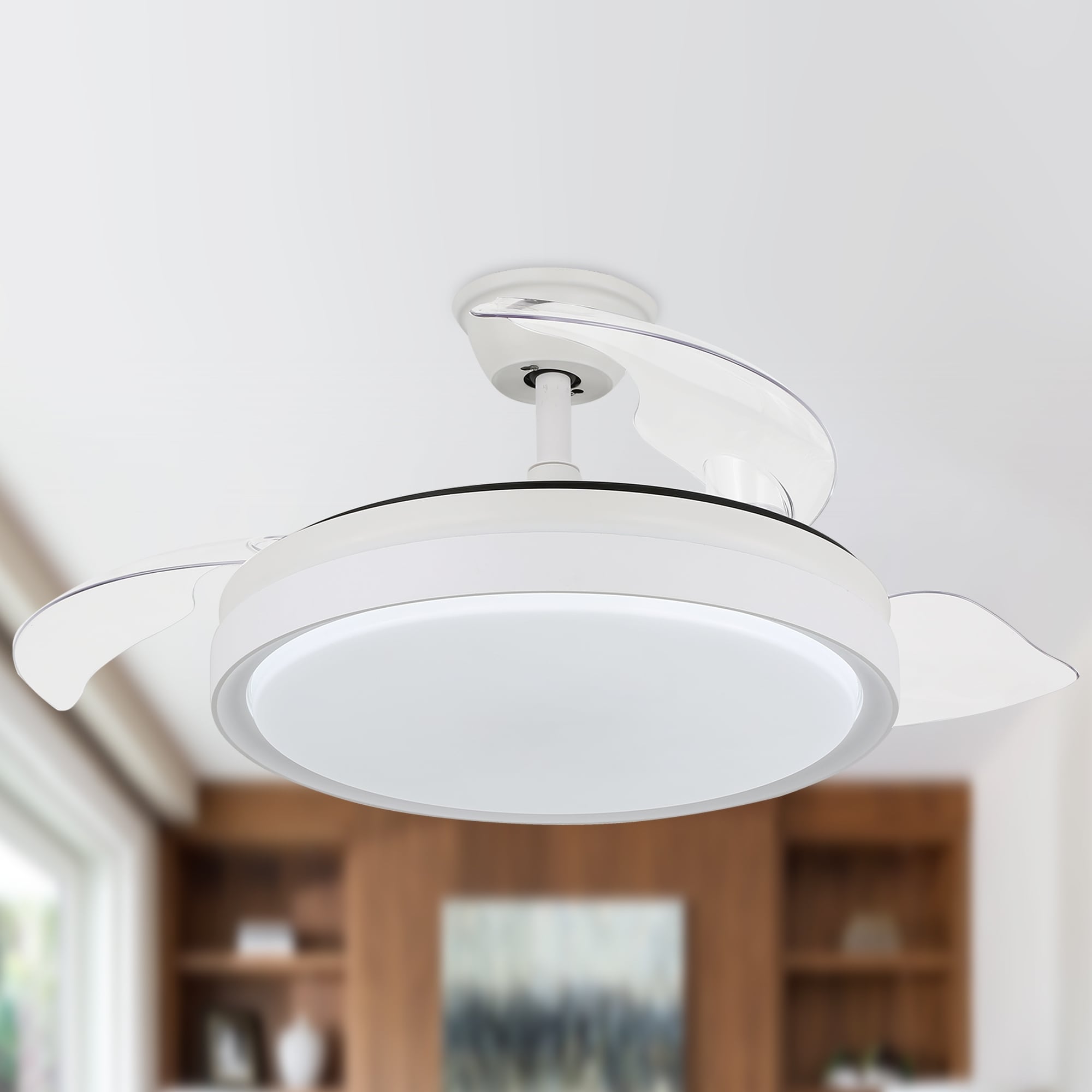 Contemporary Bladeless Ceiling Fan With Light And Remote Retractable Blades 42 Inches