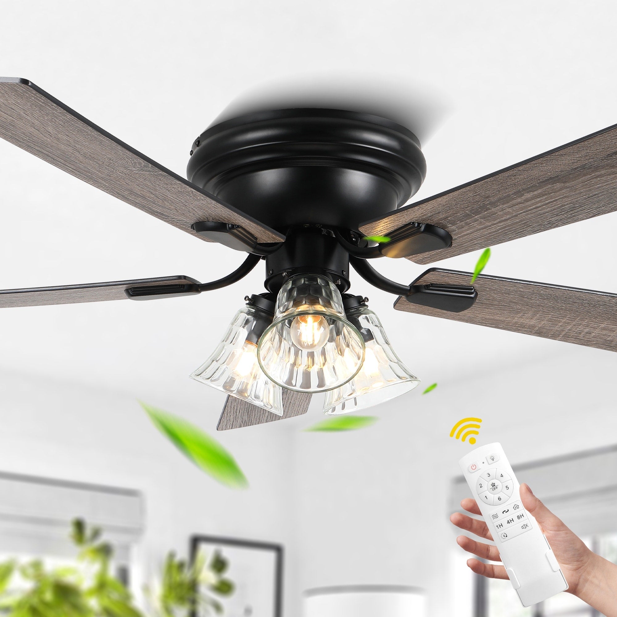 Bella Depot 52 Flush Mount Ceiling Fan With Light And Remote Control 52 Inches
