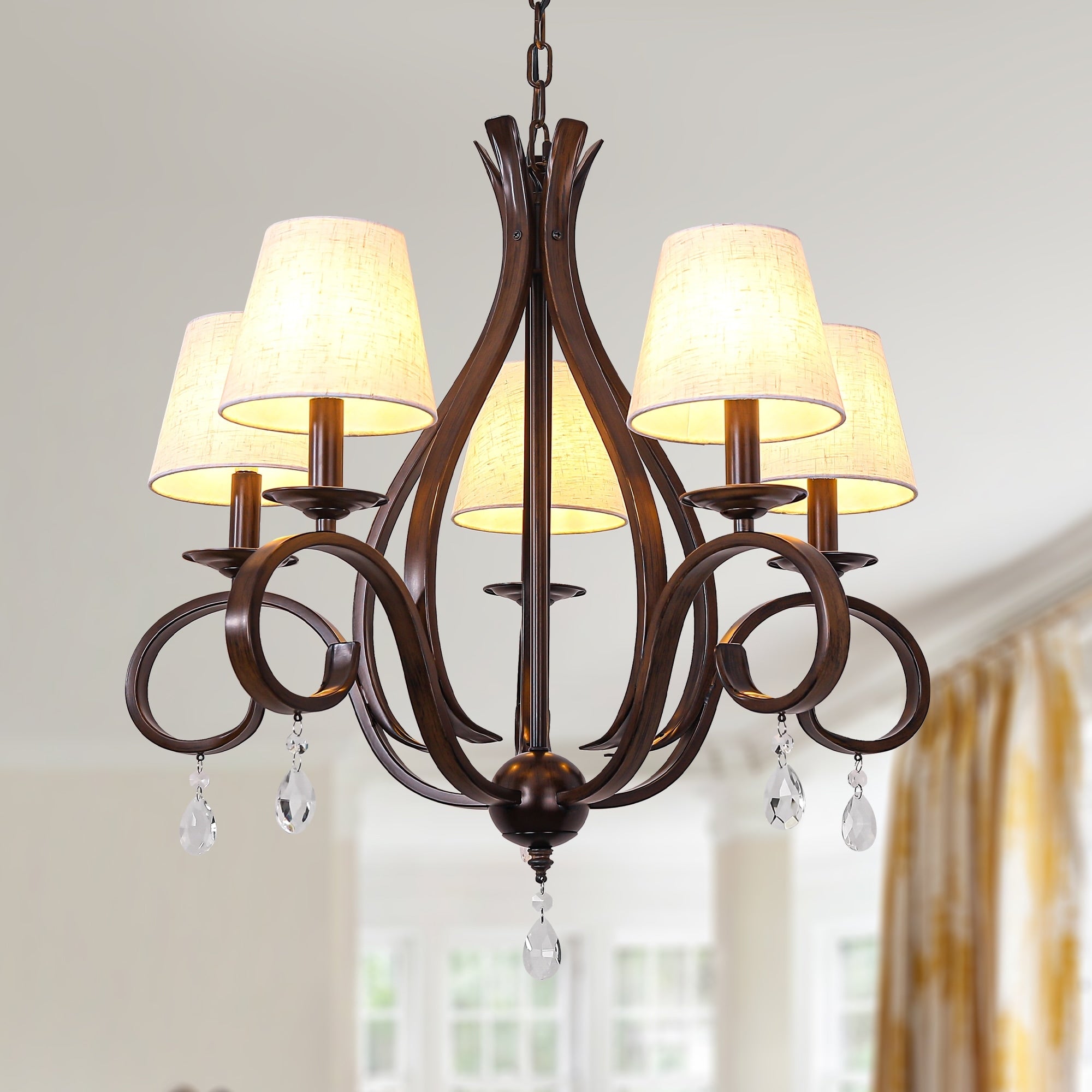 Bella Depot Bella Depot 28 5 Light Brown Traditional Candle Style Chandelier Adjustable Pendant Light