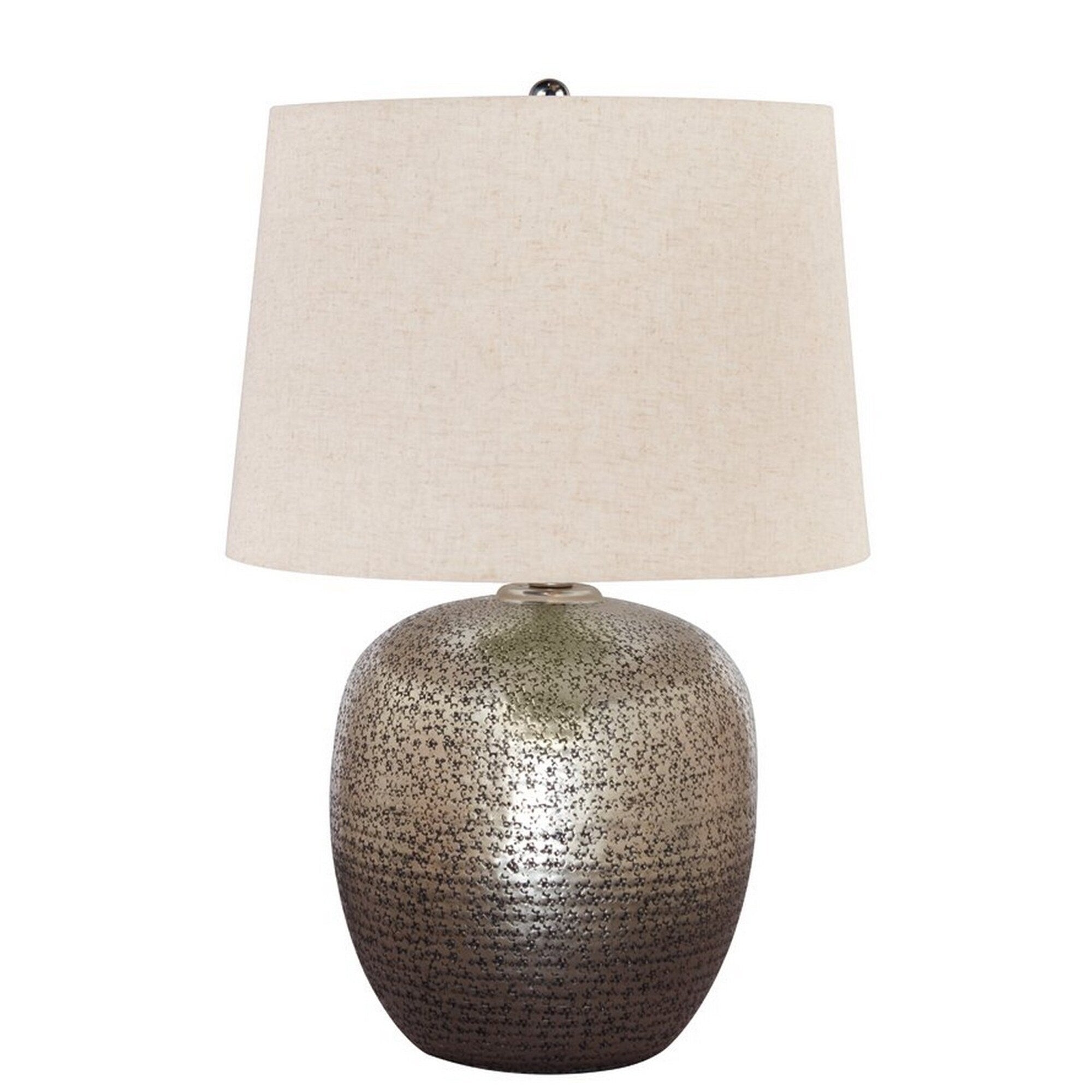 Bellied Metal Body Table Lamp With Splotched Details Brass And Cream