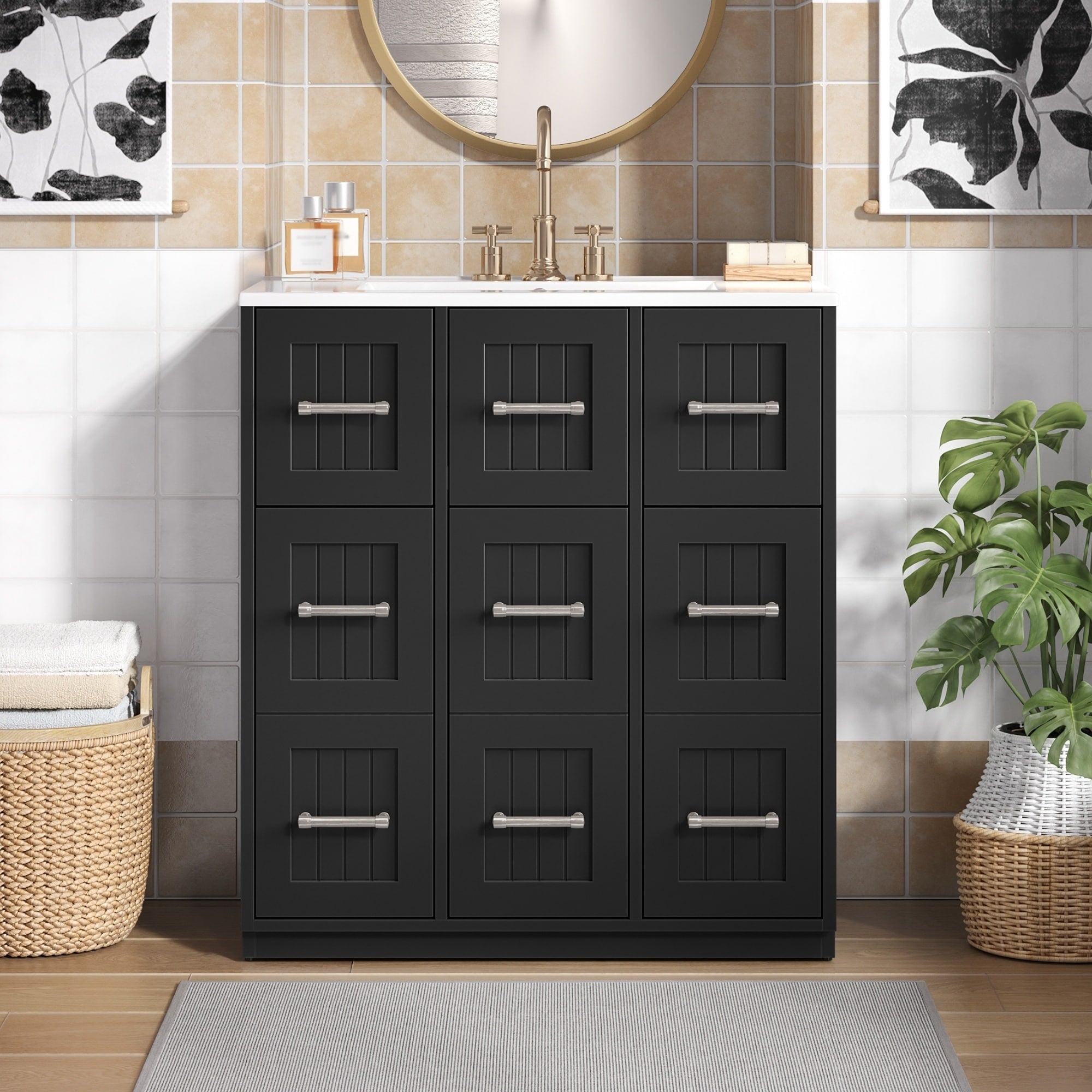 Bellmere 30 Modern Bathroom Vanity With Tip Out Drawer Soft Close Doors And Integrated Ceramic Sink By Gdfstudio