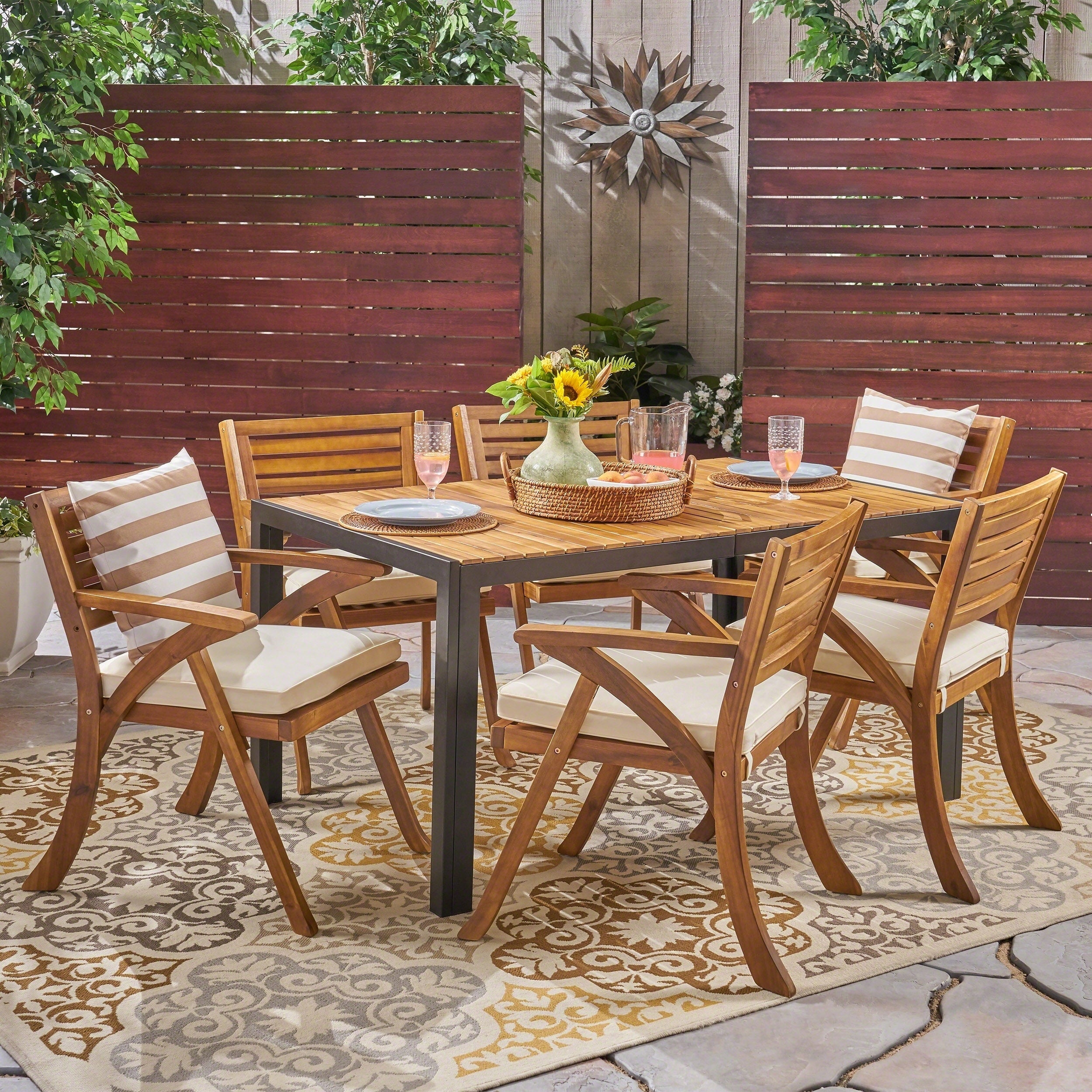 Bellmill Outdoor 6 Seater Rectangular Acacia Wood And Iron Dining Set By Christopher Knight Home