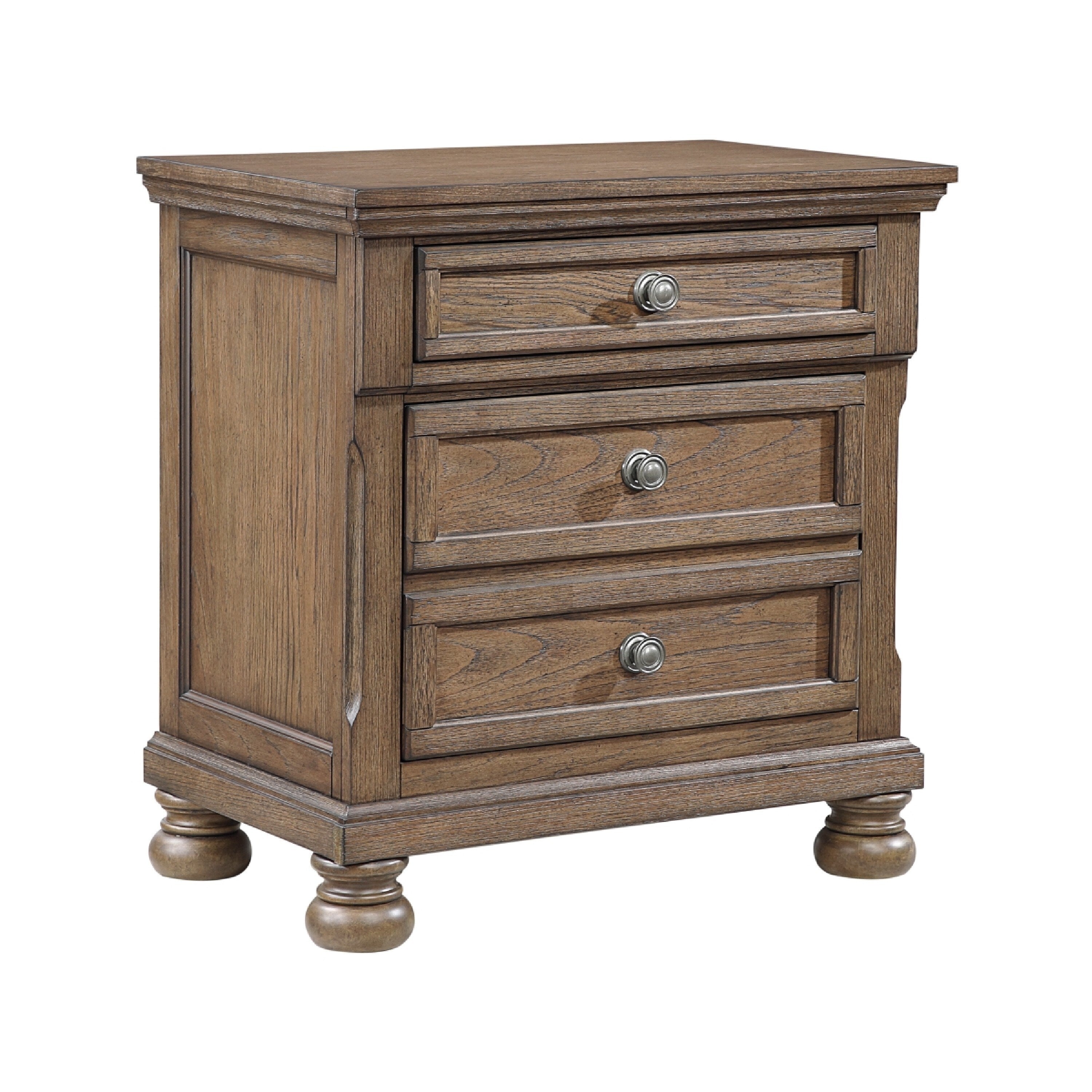 Bely Nightstand 3 Drawers Bun Feet Antique Brown Sculpted Frame