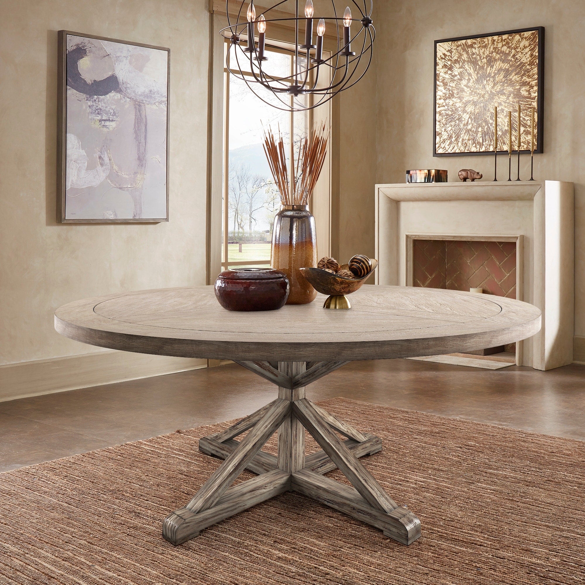 Benchwright Antique Grey Oak Round Dining Table By Inspire Q Artisan