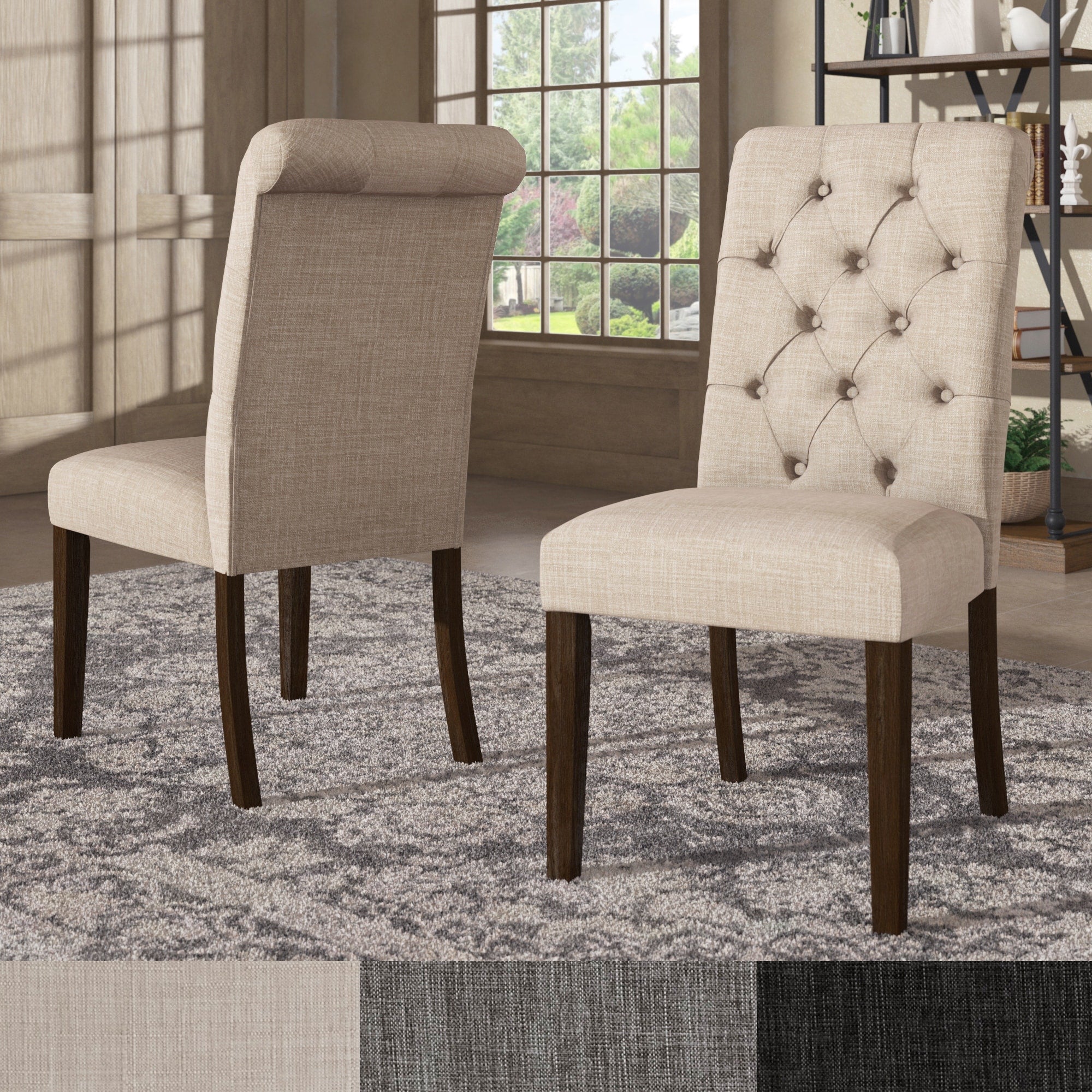 Benchwright Linen Tufted Dining Chair With Brown Finish Legs Set Of 2 By Inspire Q Artisan