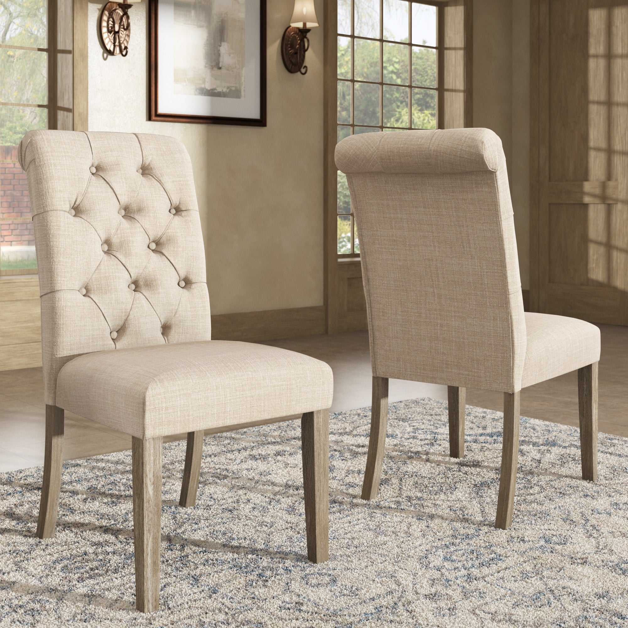 Benchwright Linen Tufted Dining Chair With Grey Finish Legs Set Of 2 By Inspire Q Artisan
