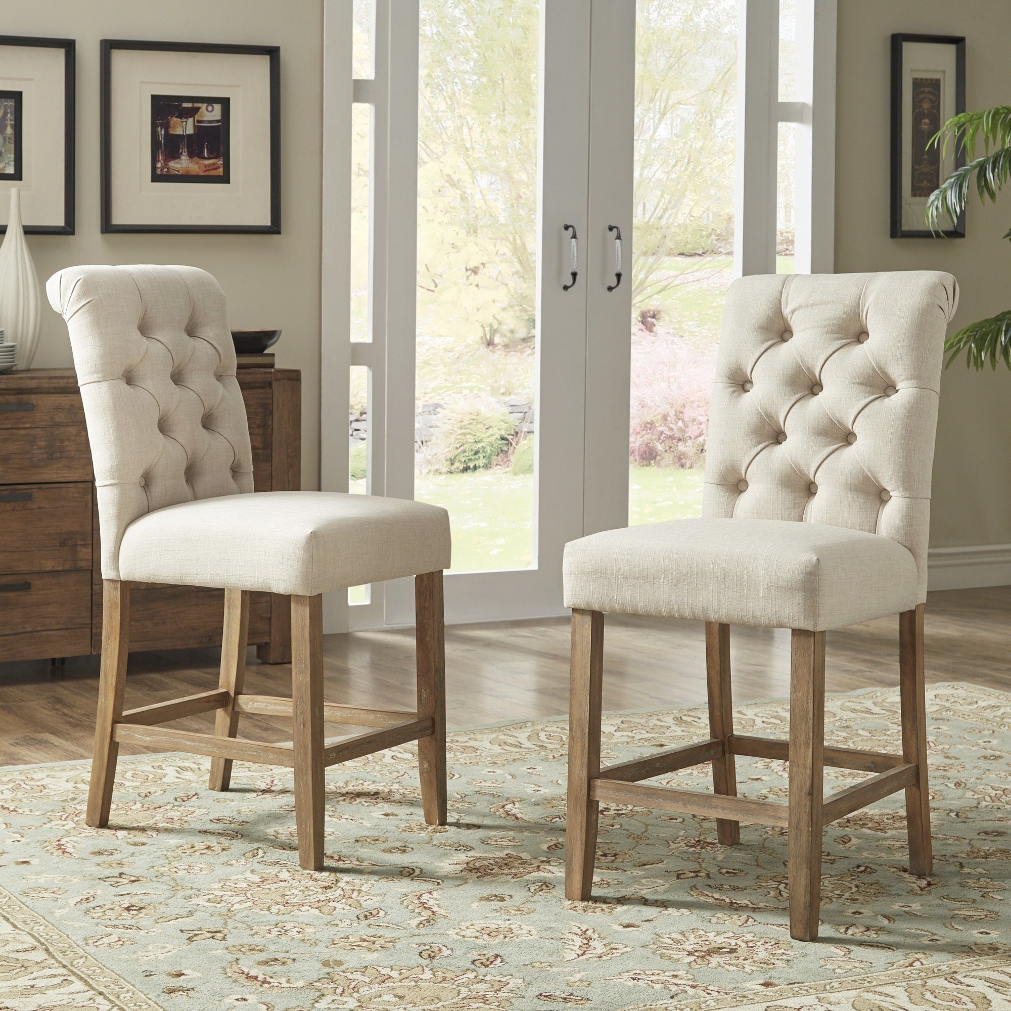 Benchwright Premium Tufted Rolled Back Counter Bar Height Stools Set Of 2 By Inspire Q Artisan