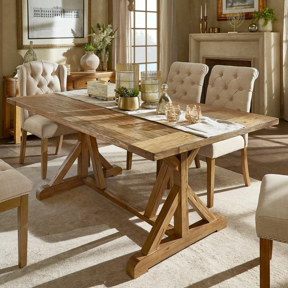 Benchwright Rustic Pine Accent Trestle Reinforced Dining Table By Inspire Q Artisan