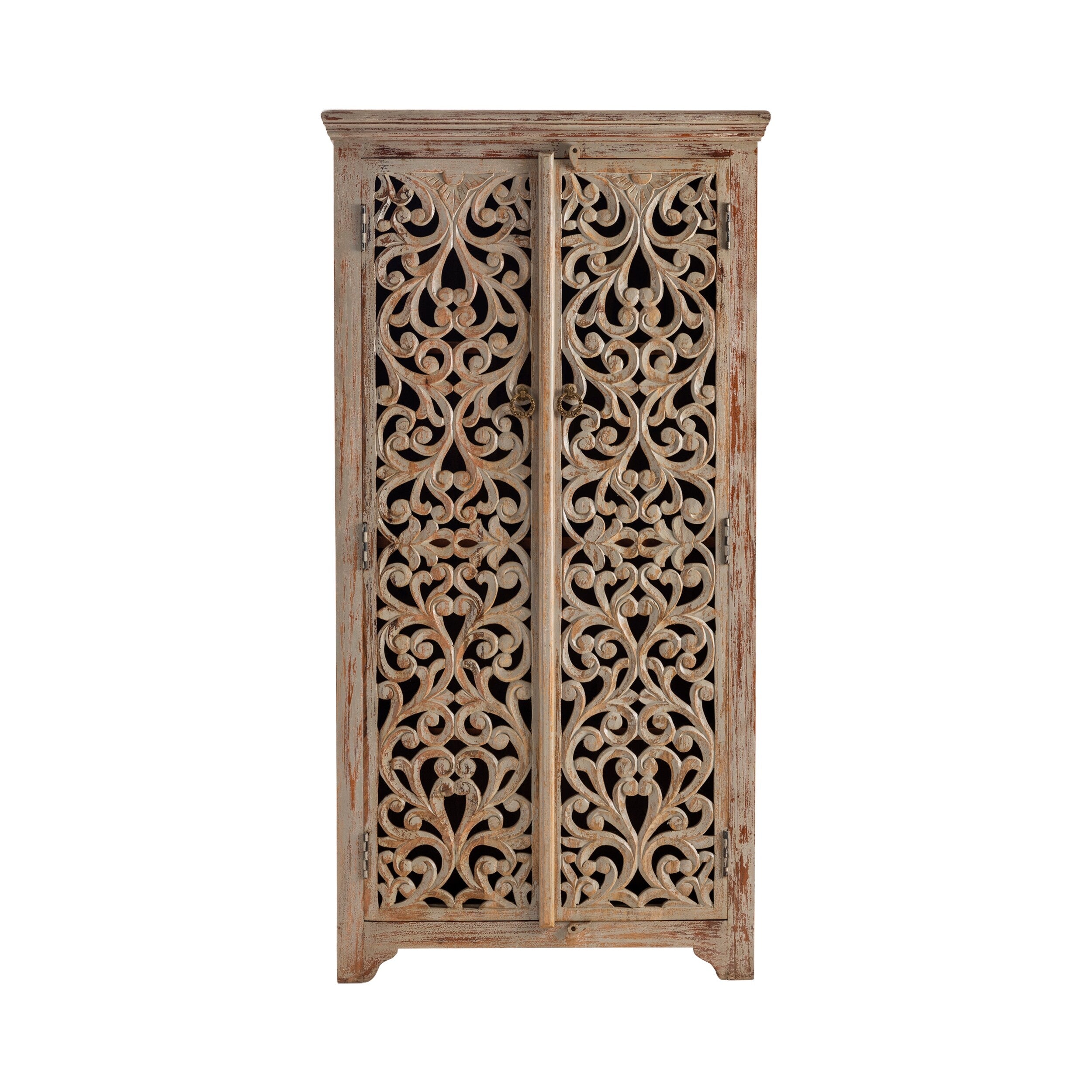Bengal Manor Mango Wood Hand Carved Open Design 2 Door Tall Cabinet
