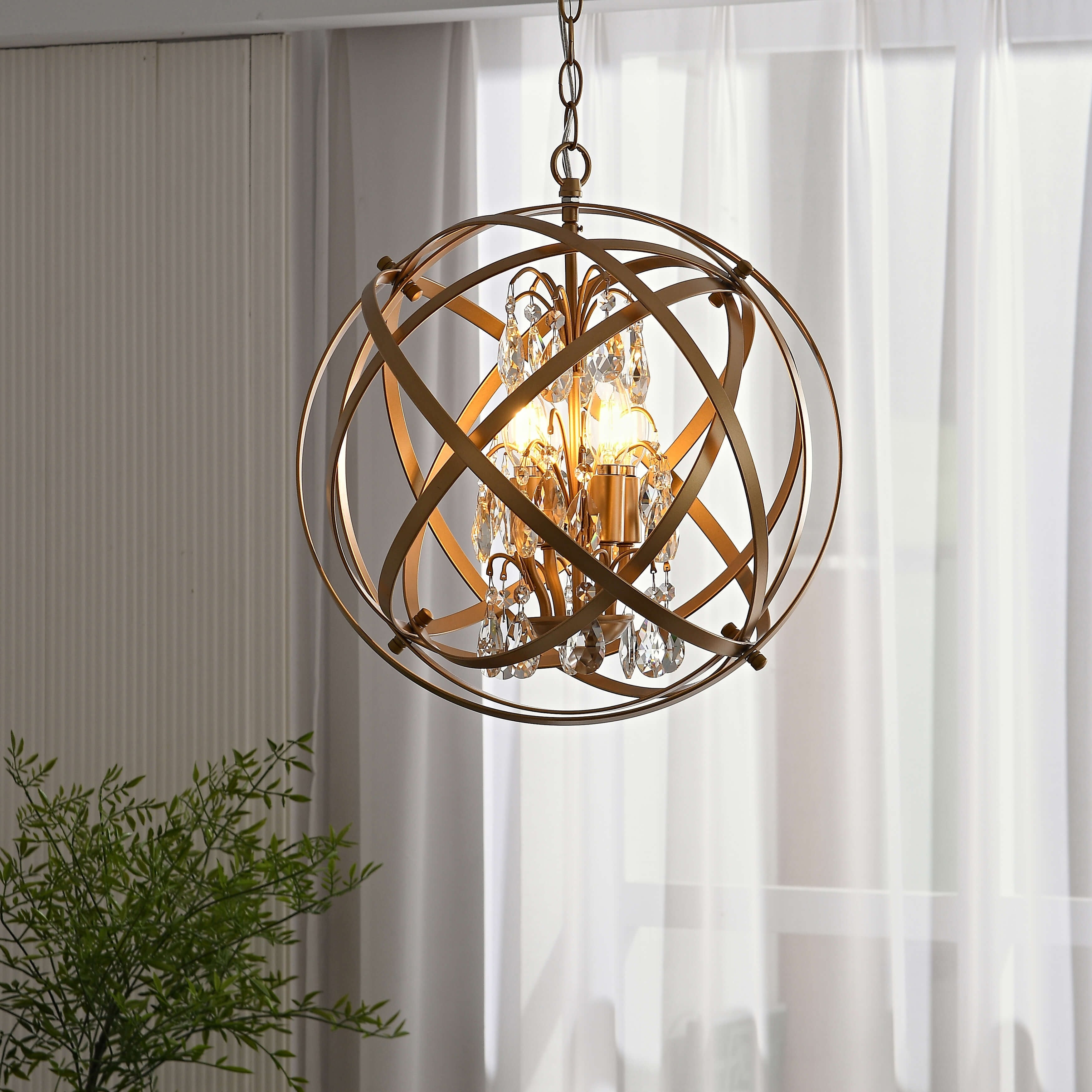 Benita Light Gold 3 Light Metal Globe Crystal Chandelier