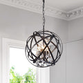 Benita Antique Black 3 Light Metal Globe Crystal Chandelier