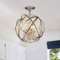 Benita Brushed Champagne 3 Light Metal Globe Crystal Semi Flush Mount N A