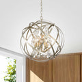 Benita Brushed Champagne Metal And Crystal Orb 5 Light Chandelier