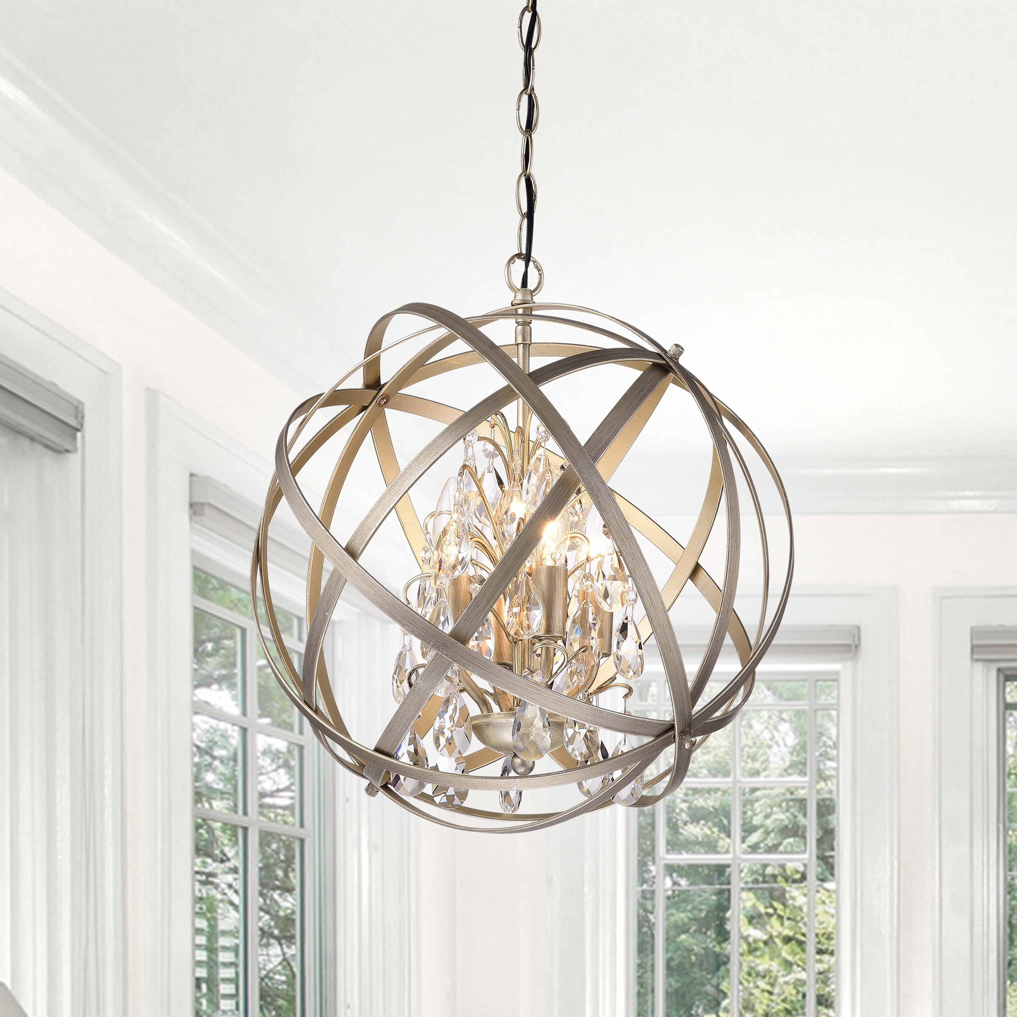 Benita Antique Copper 4 Light Metal Globe Crystal Chandelier