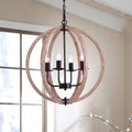 Benita Natural Wood Orb Chandelier In Antique Black
