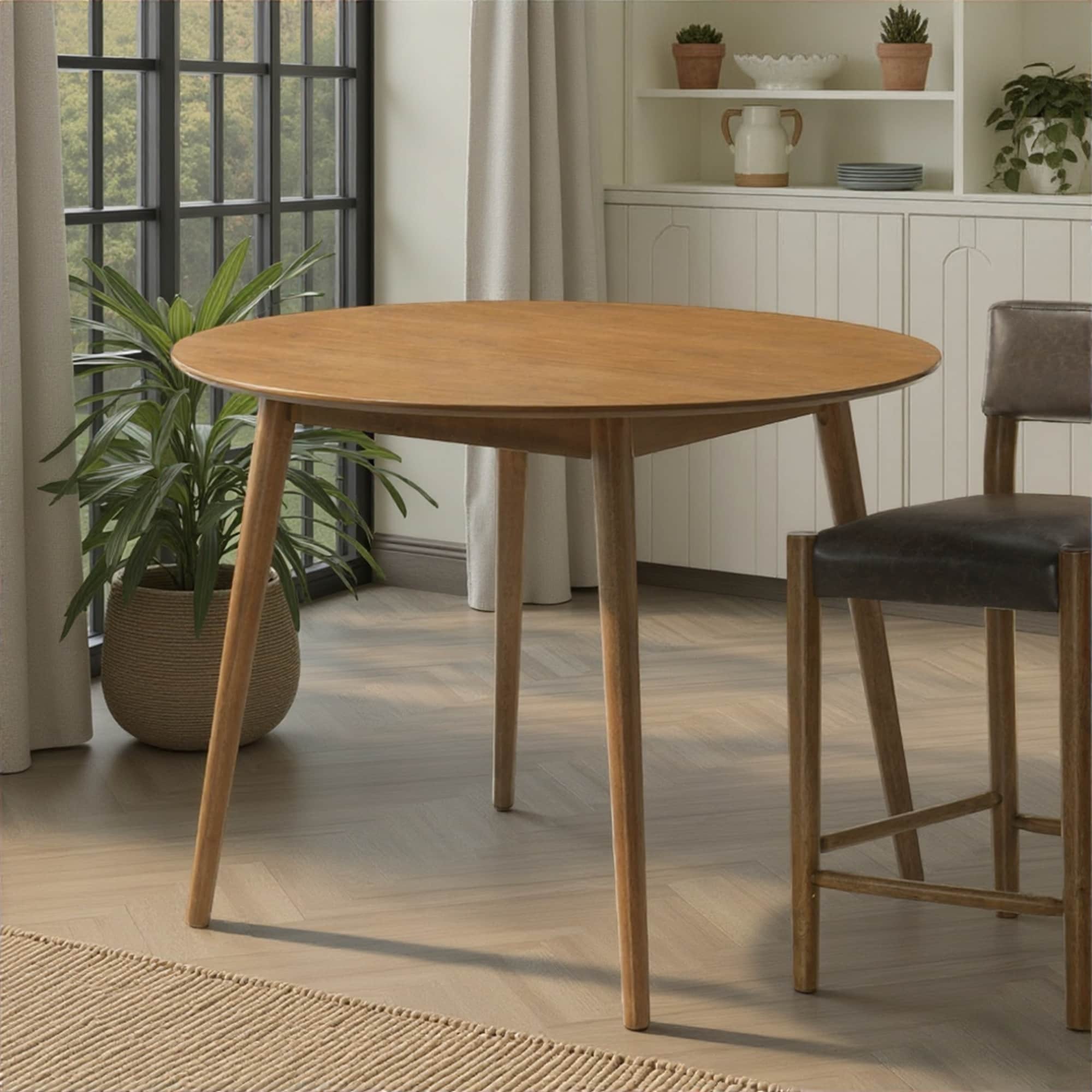 Bennet 47 In. Round Wood Pub Table In Walnut Finish