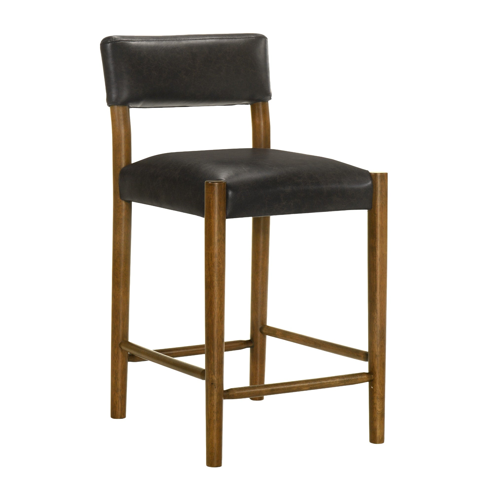 Bennet Modern Wood Counter Height Kitchen Bar Stool In Natural Finish With Black Faux Leather Upholstered Seat