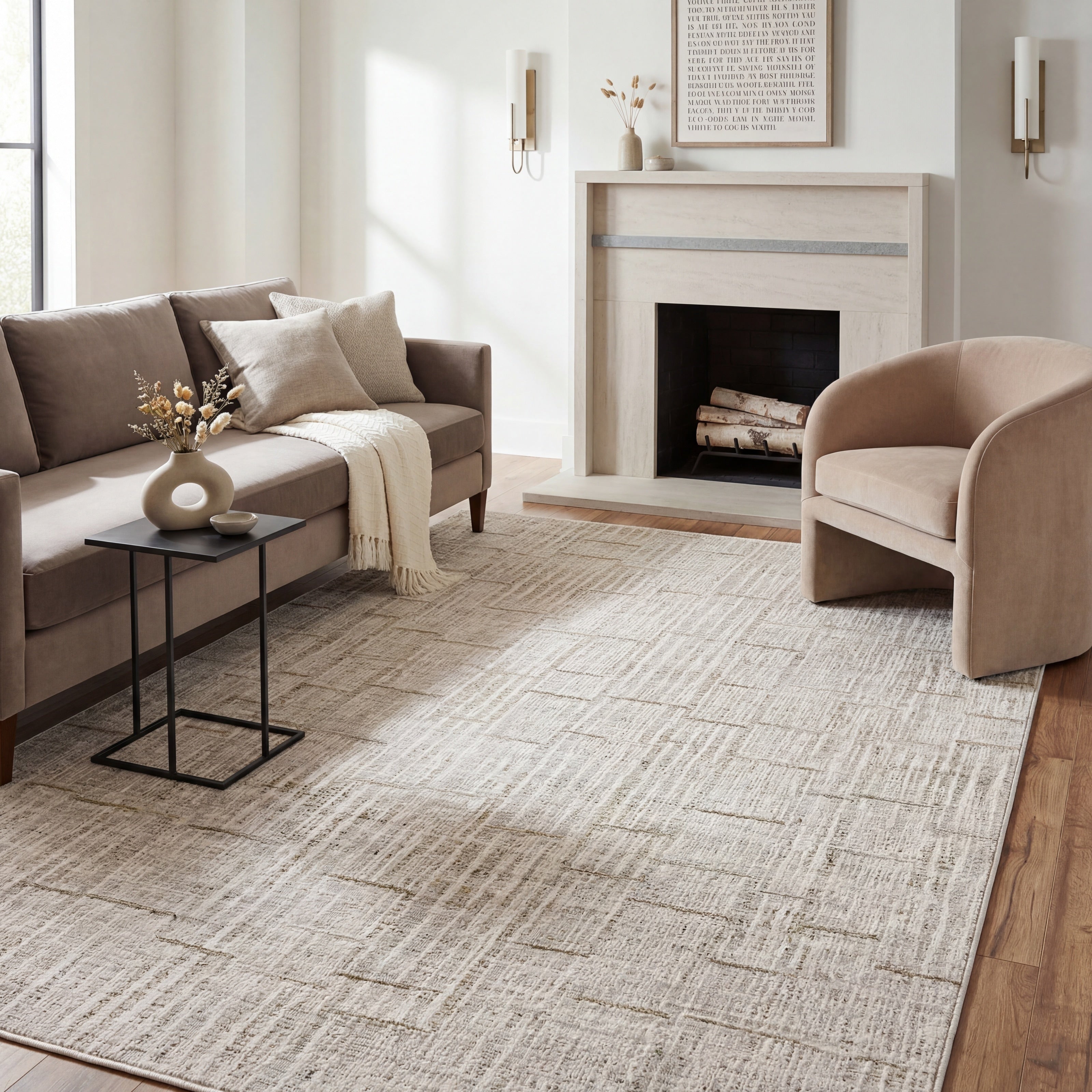 Bennett Deconstructed Grid Ivory Grey Area Rug