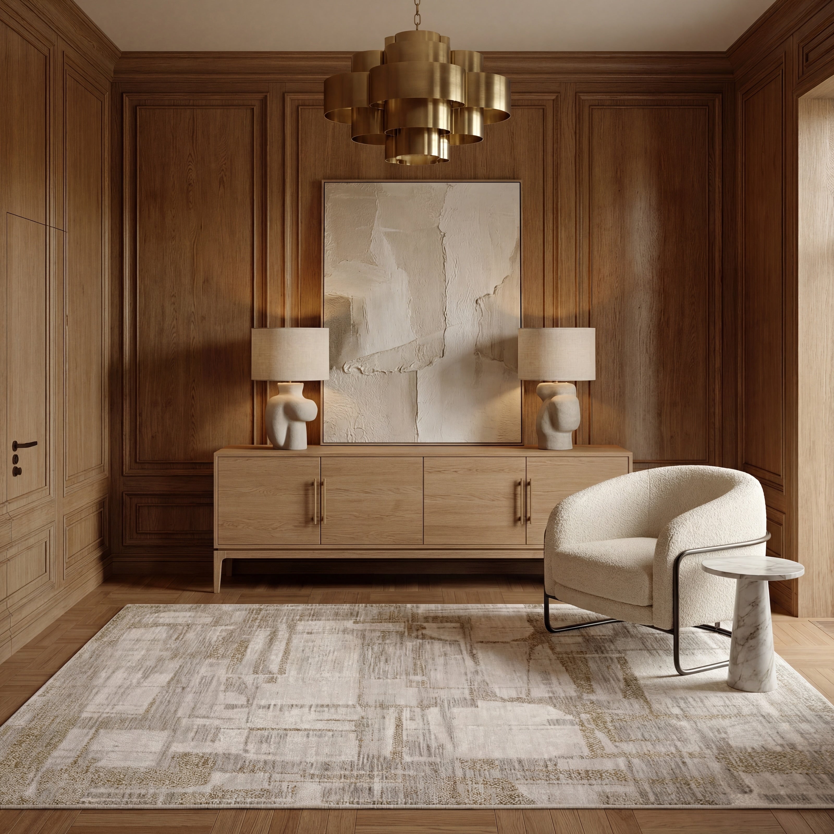 Bennett Mid Century Abstract Ivory Gold Area Rug