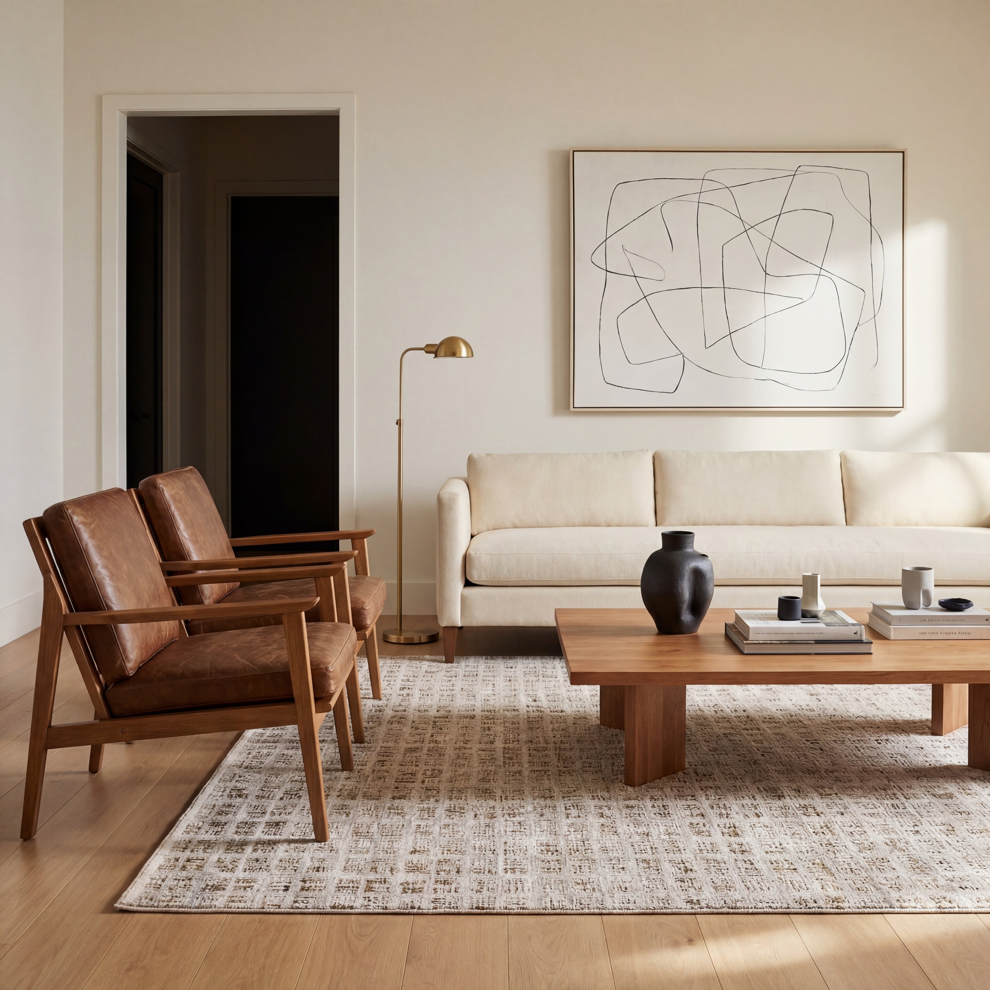 Bennett Modern Grid Rectilinear Ivory Brown Area Rug