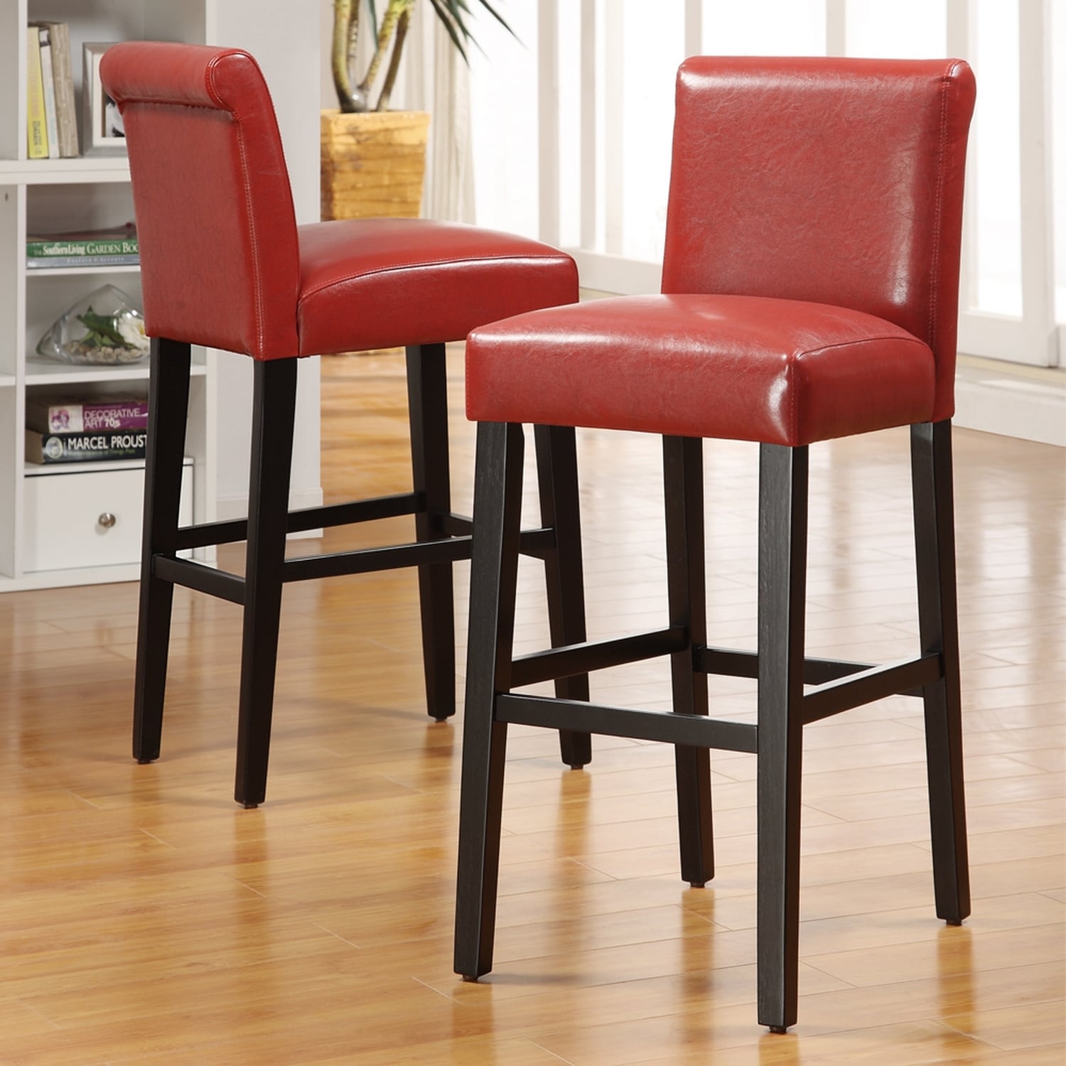 Bennett 24 Inches Red Faux Leather High Back Bar Stools Set Of 2 By Inspire Q Bold