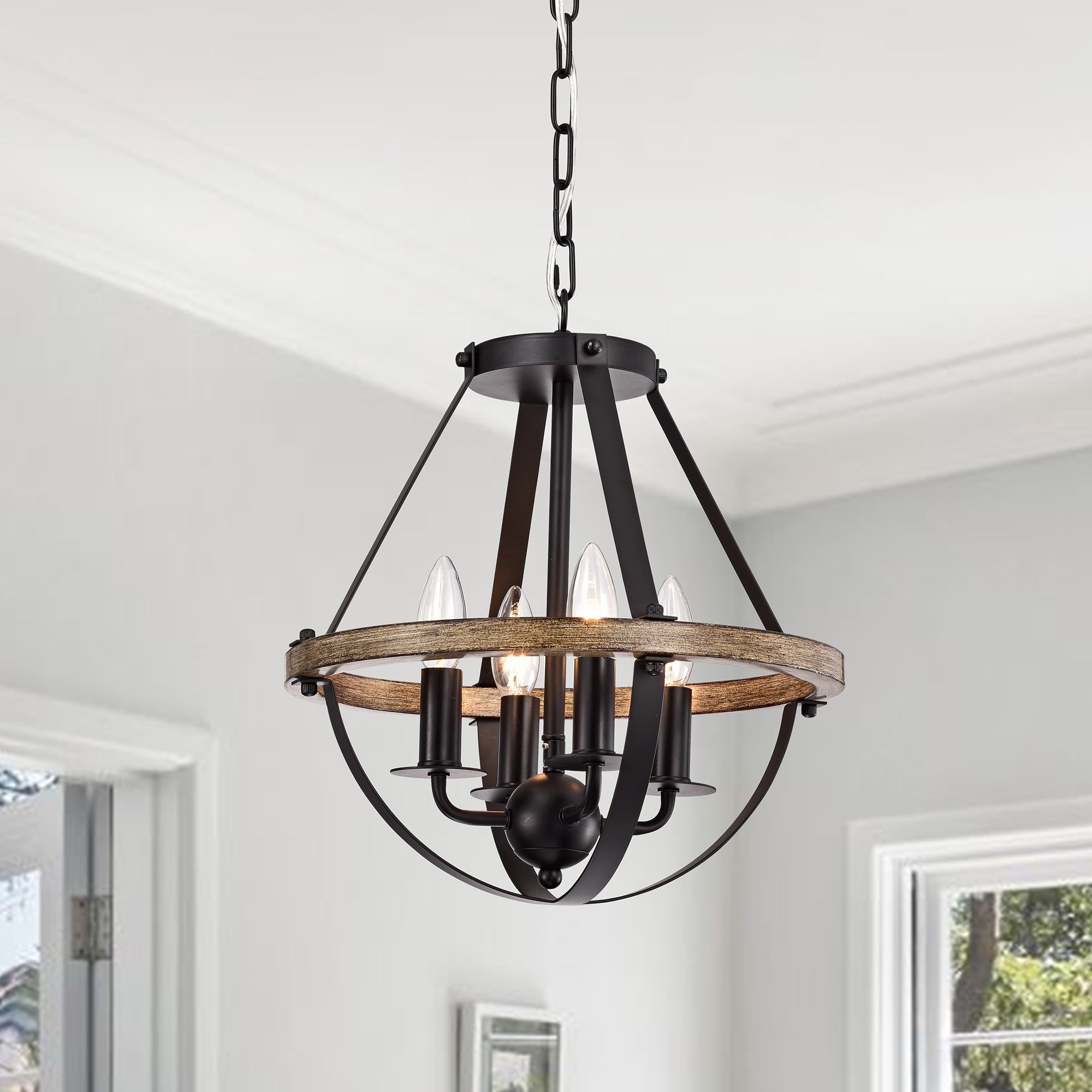Benny Matte Black 4 Light Metal Cage Chandelier