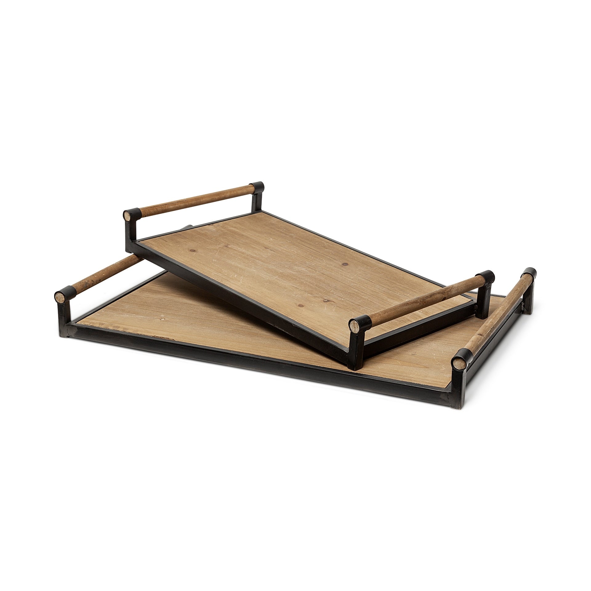 Mercana Benson Walnut Fir And Black Iron Tray Set Of 2