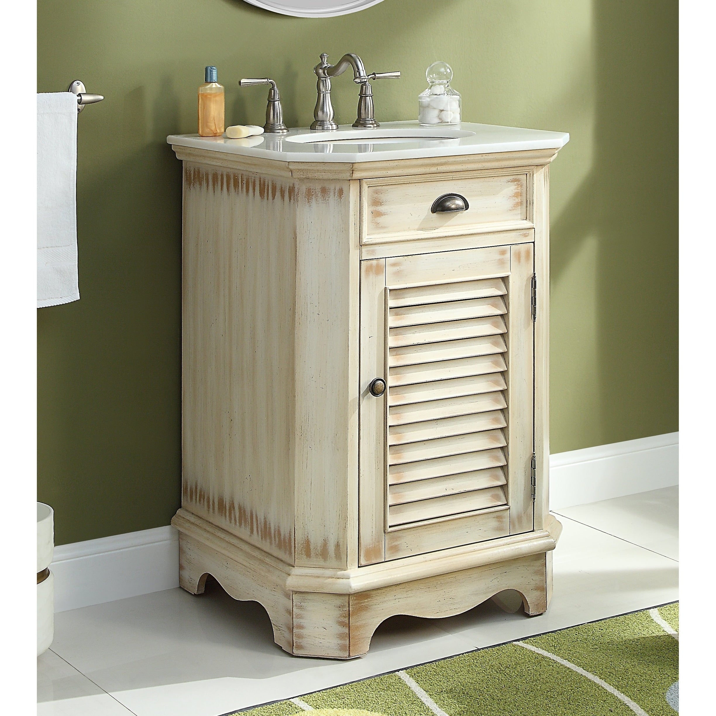 24 Benton Collection Abbeville Distressed Beige Vintage Rustic Vanity