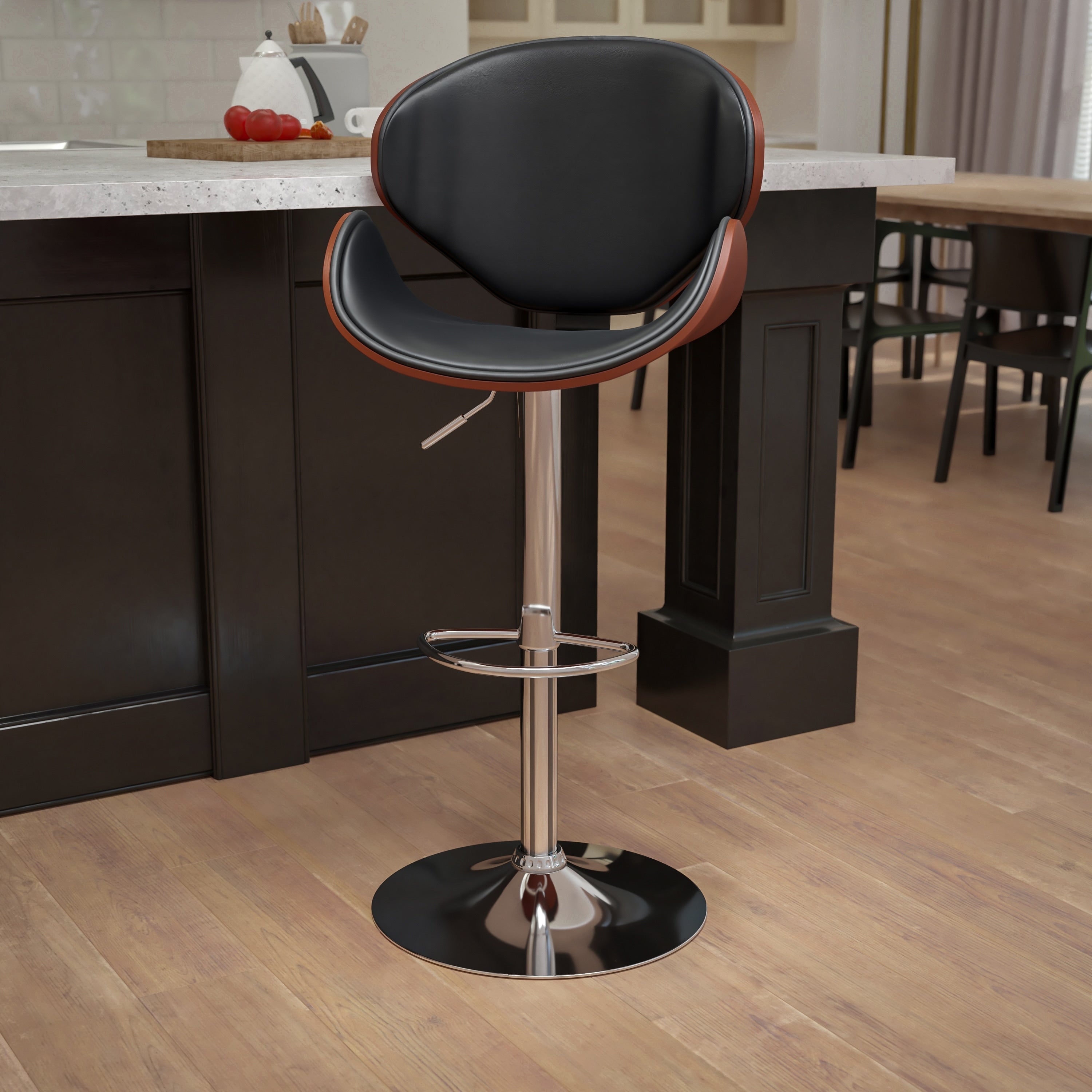 Adjustable Height Bar Stool With Curved Vinyl Seat And Back
