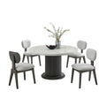 Beny 5Pc Dining Set 54 Inch White Faux Marble Top Dark Oak Gray