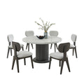 Beny 7Pc Dining Table Set 54 Inch Round White Low Back Chairs Dark Gray