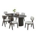 Beny 7Pc Dining Table Set 80 Inch Oval Top Low Back Chairs Dark Gray Oak