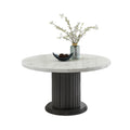 Beny Dining Table 54 Inch Round White Faux Marble Top Dark Gray Oak