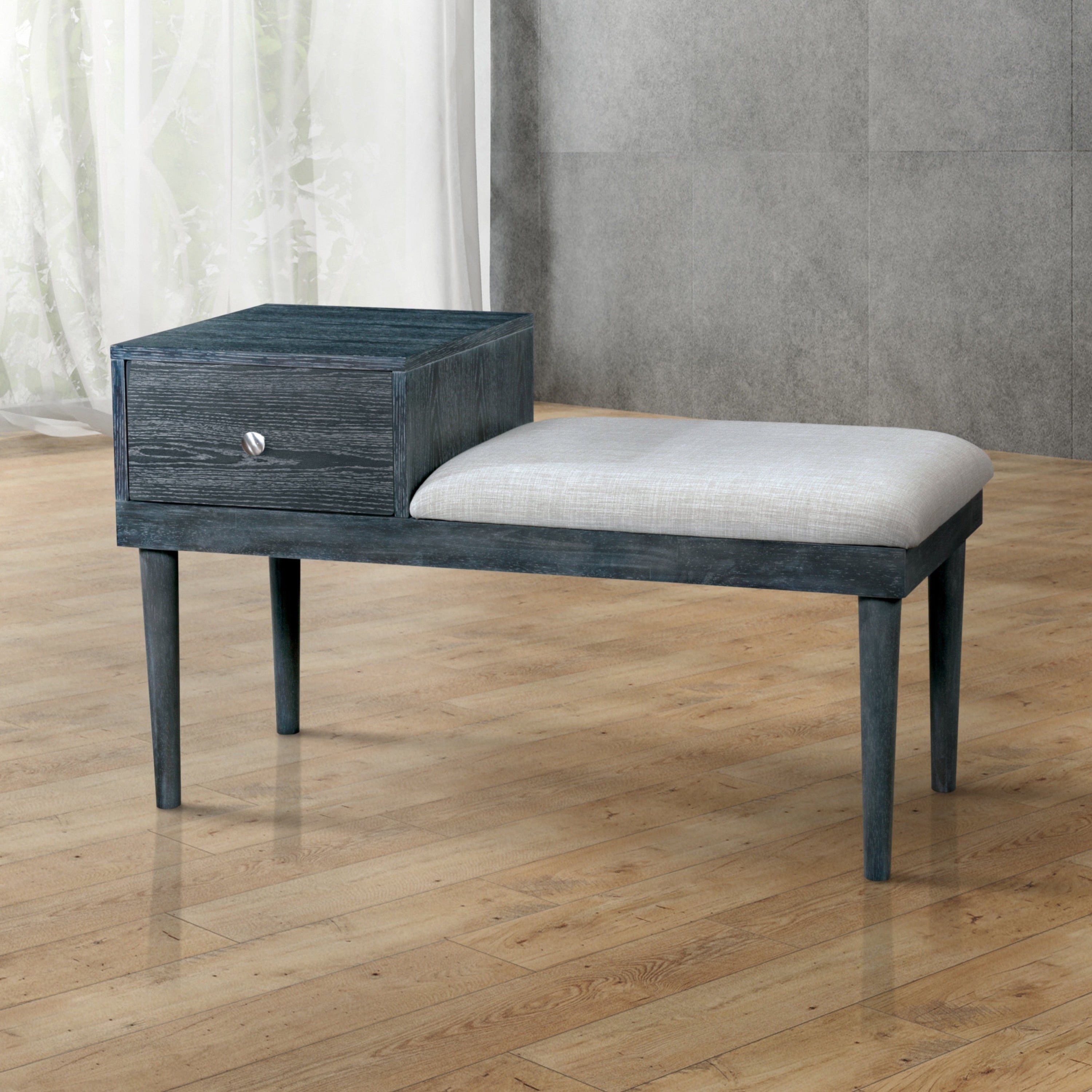Furniture Of America Bereim Contemporary Weathered Grey Accent Bench With Drawer
