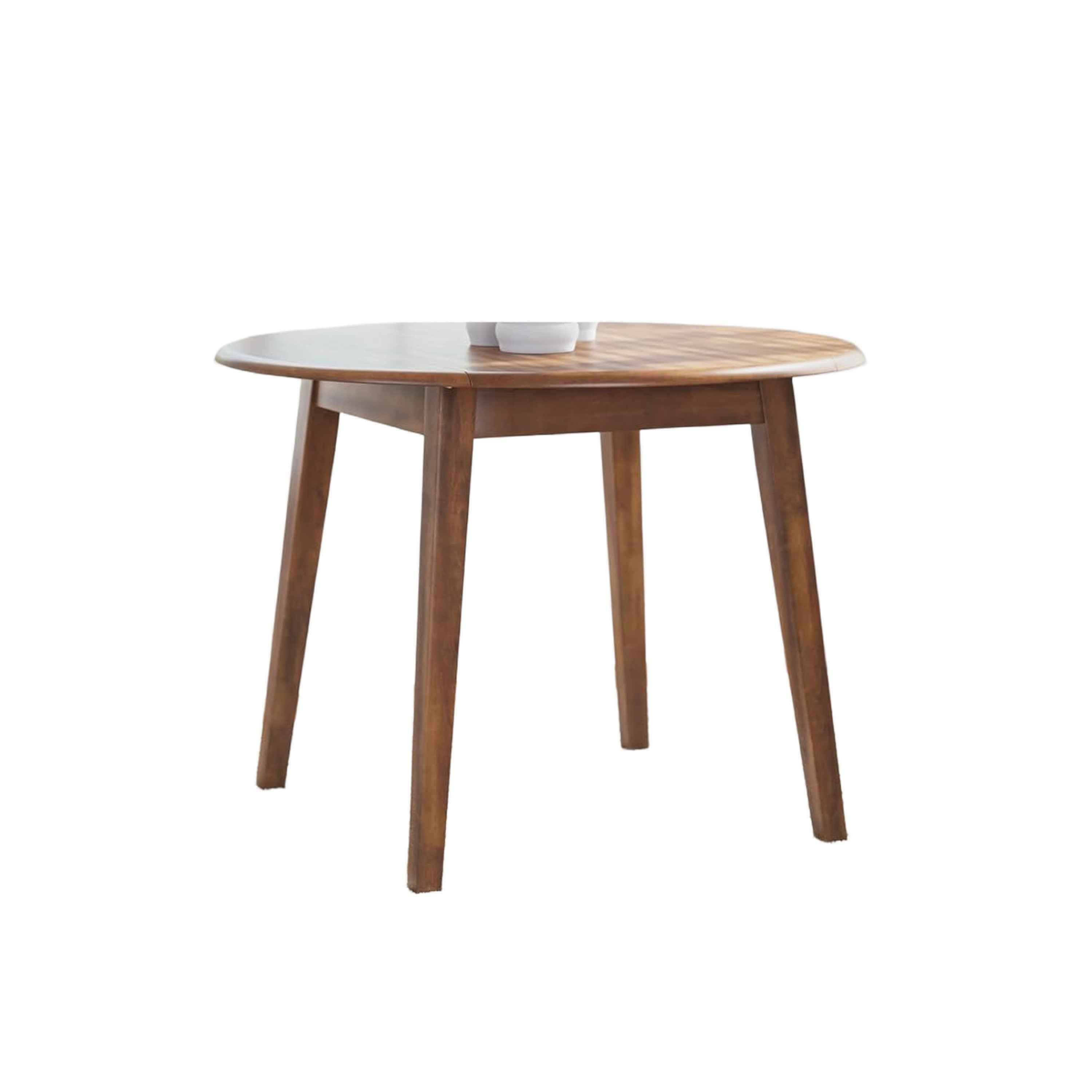 Bergi Dining Table With 2 Drop Leaves 26 42 Inch Round Rustic Brown Wood