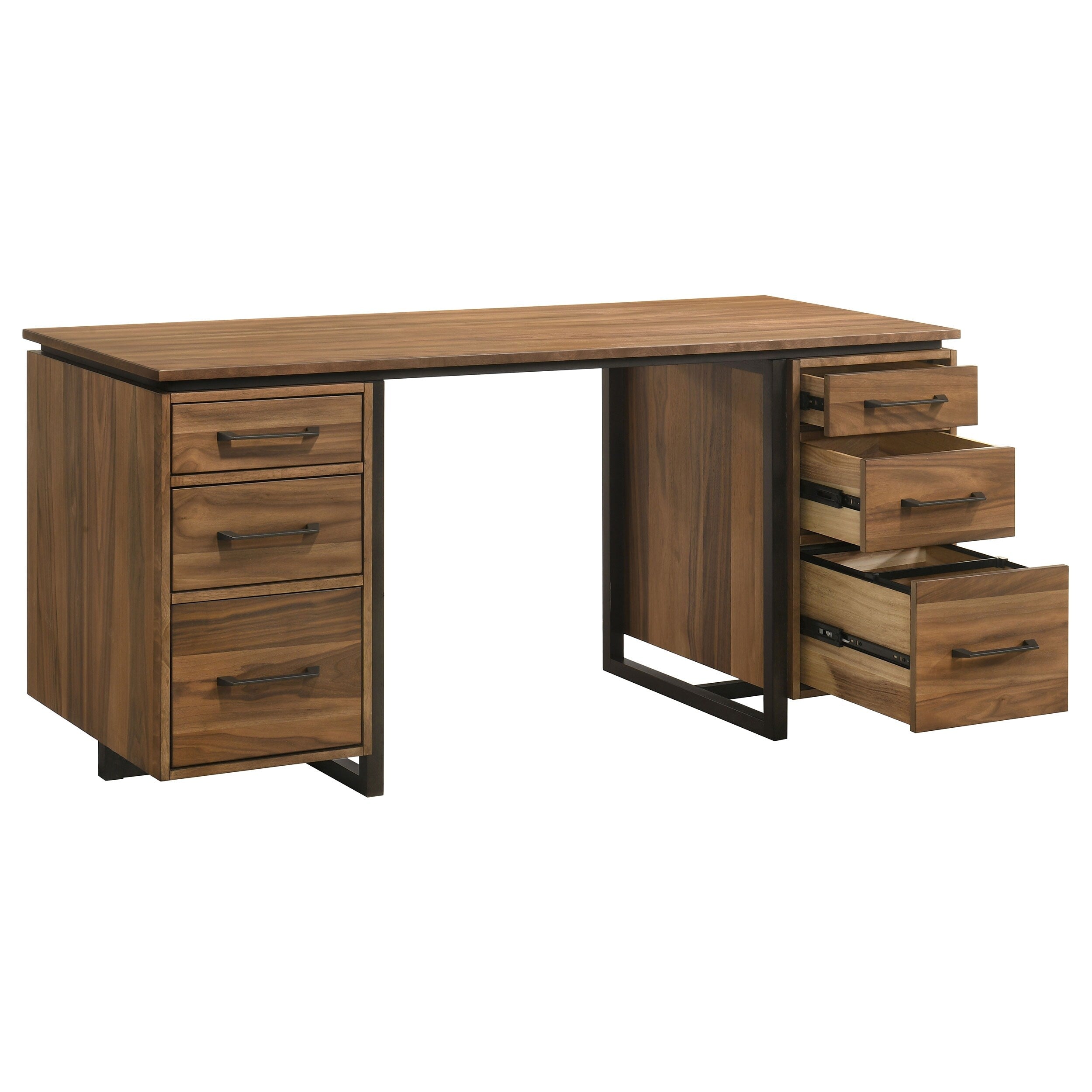Berhalter 6 Drawer Double Pedestal File Computer Desk Walnut
