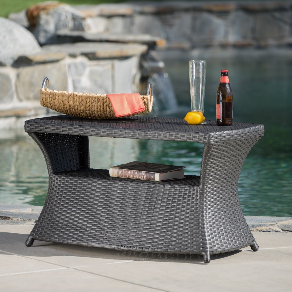 Berkeley Outdoor Wicker Side Table With Umbrella Hole By Christopher Knight Home 19.5 H X 34 W X 22 D
