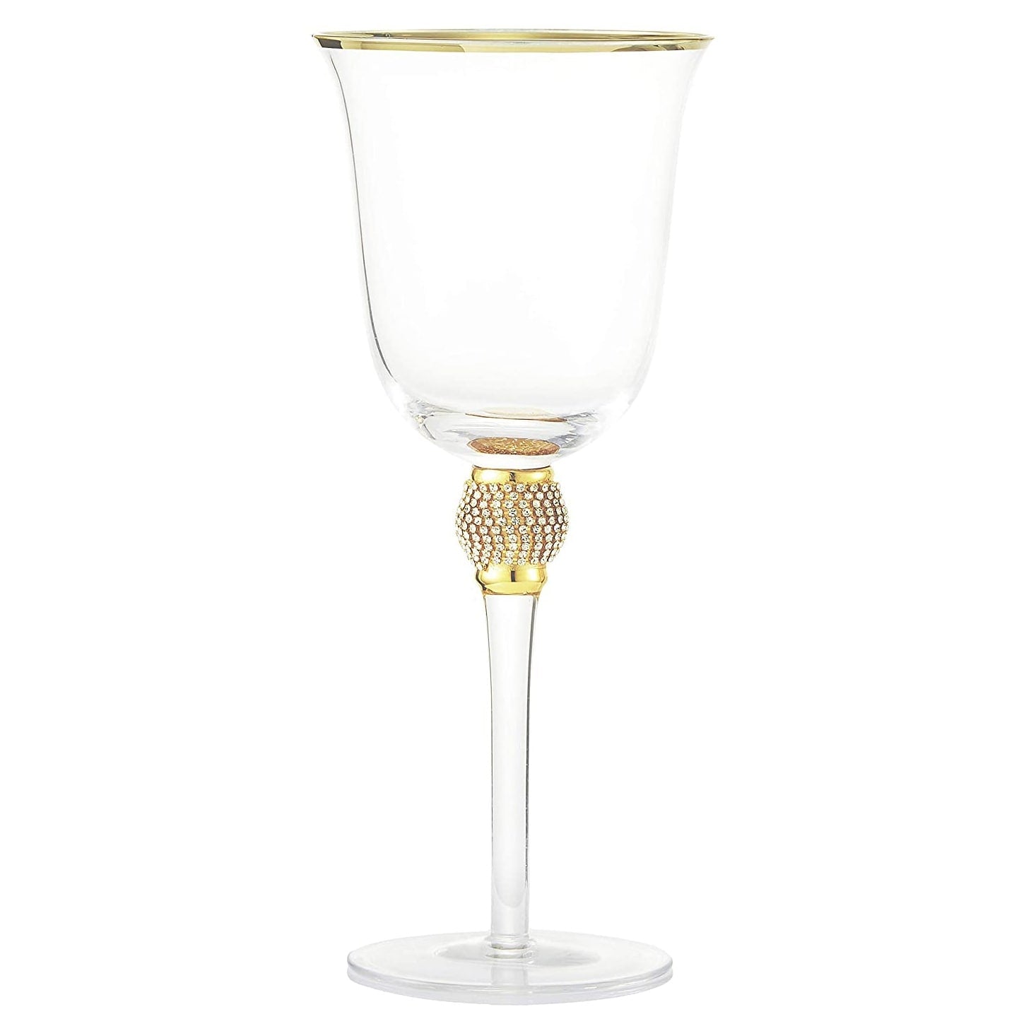Cheer Collection Elegant Sparkling Studded Long Stem Rose Wine Glass With Gold Rim