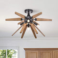 Bernice 4 Light Antique Black Finish Sputnik Natural Wood Flush Mount