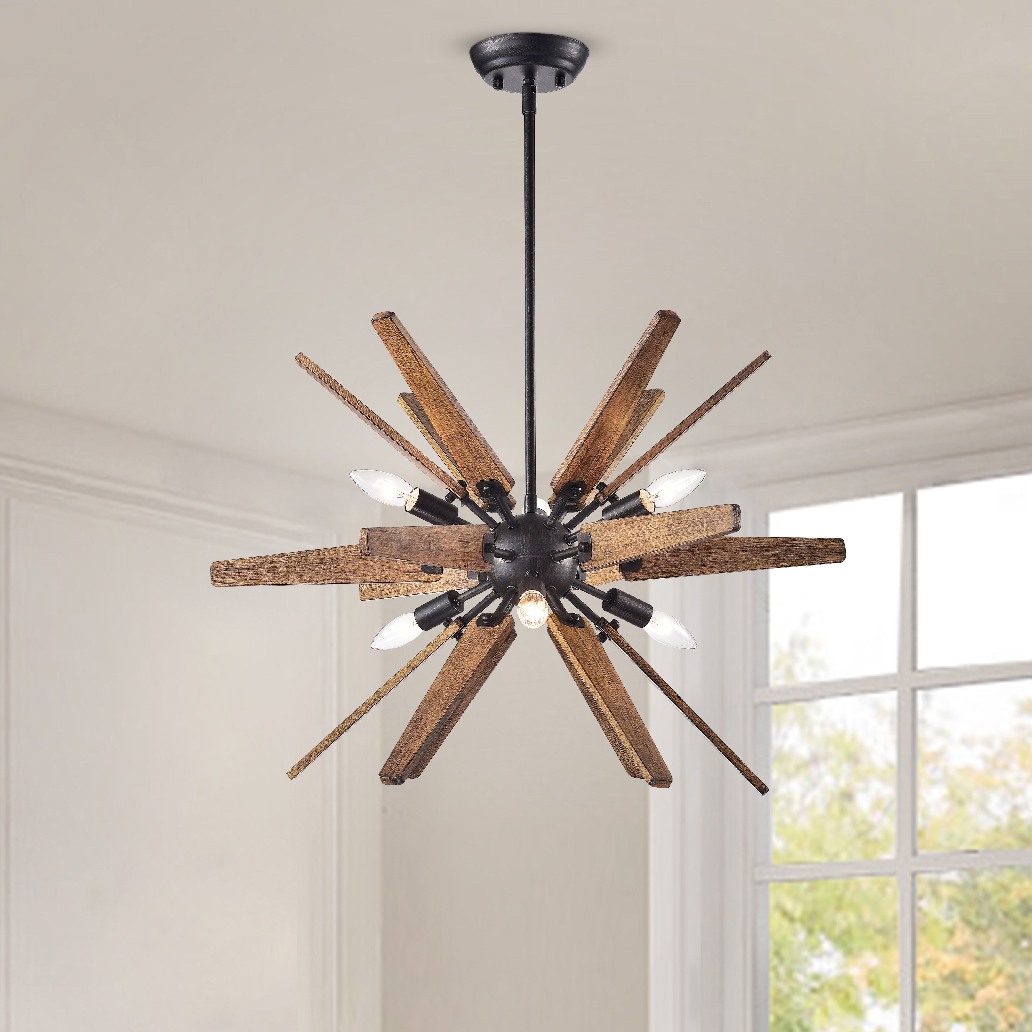 The Lighting Store Bernice Antique Black Iron Wood 6 Light Chandelier