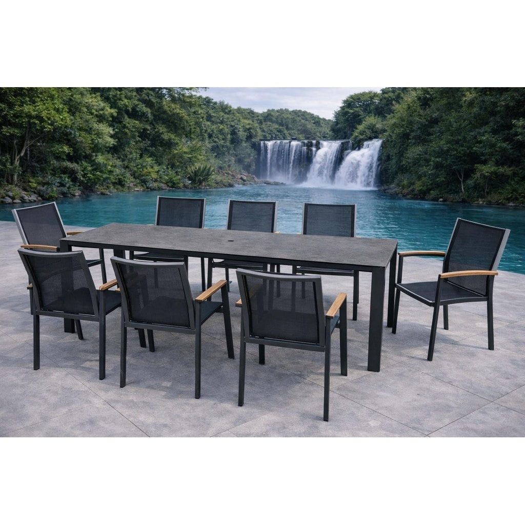 Bernini Dark Grey 9 Piece Aluminum Outdoor Dining Set With Sling Set In Smoke Grey N A