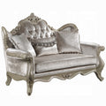 Bertha Baroque Loveseat With 3 Pillows Tufted Champagne Gray 70 Inch