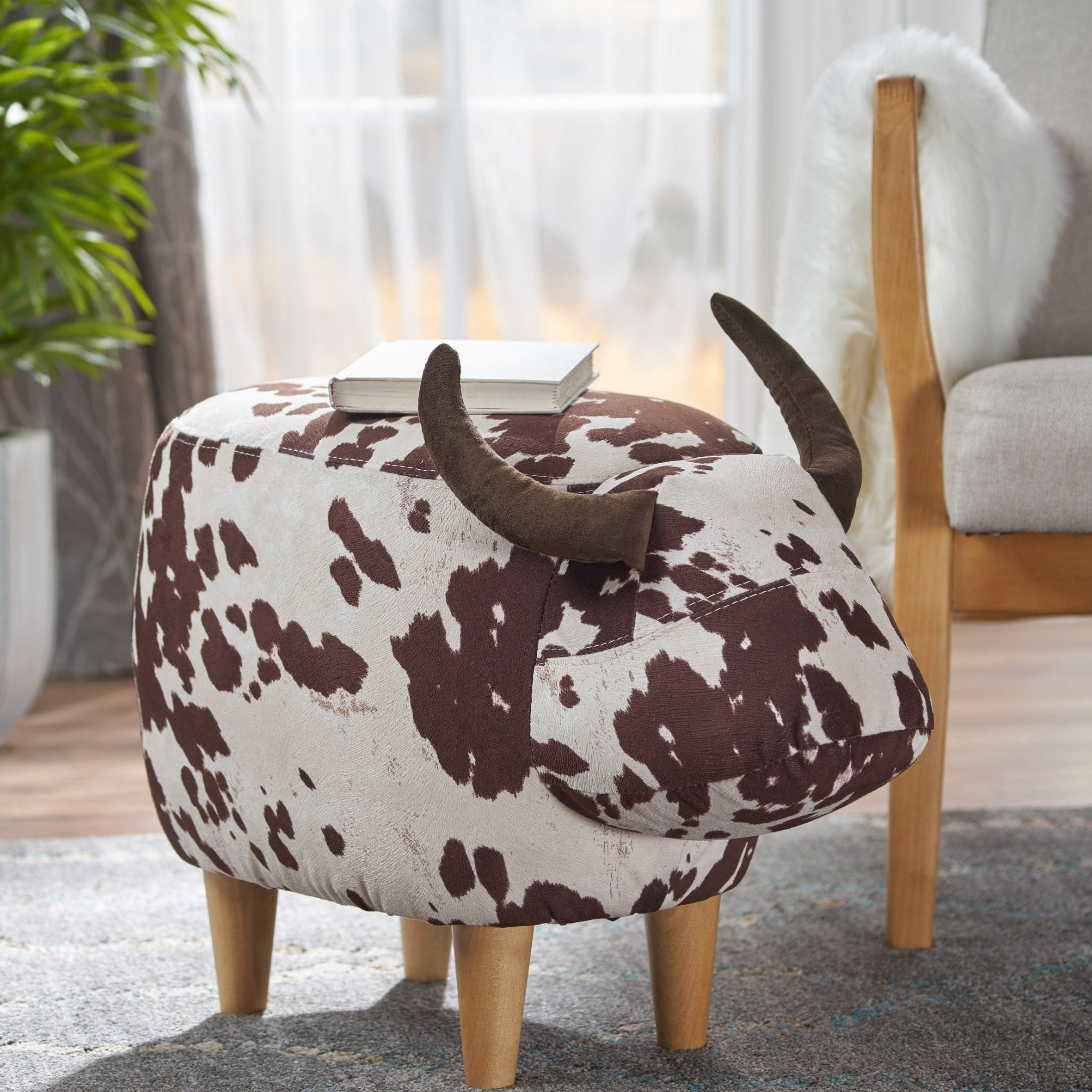 Bessie Fabric Cow Patterned Ottoman By Christopher Knight Home