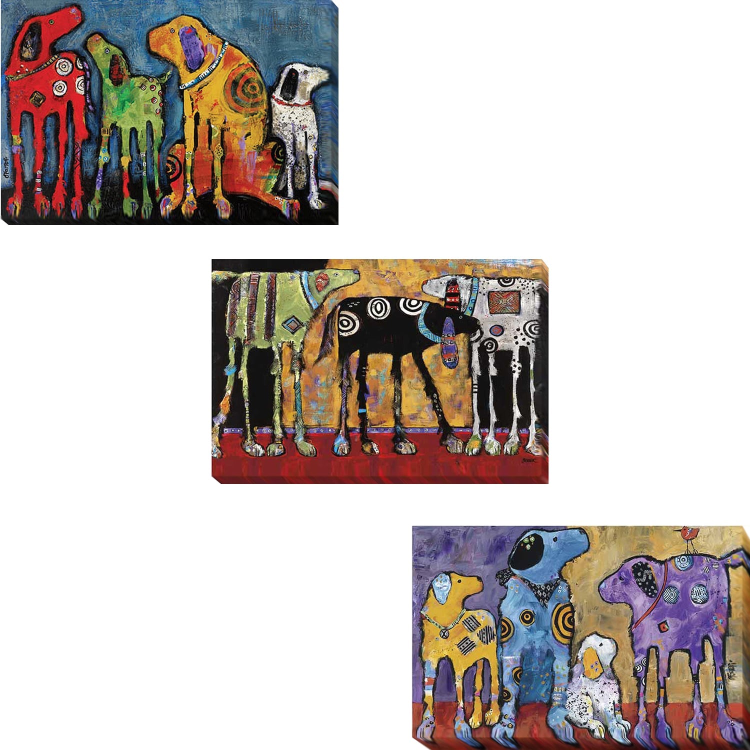 Best Friends Looking For Trouble And Cast Of Characters By Jenny Foster 3 Piece Gallery Wrapped Canvas Giclee Art Set