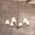 Bethany 42 Inch 6 Light Forged Bronze Chandelier With Natural Linen Shades L 42 X W 42 X H 21.25 X M H 78.25