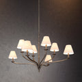 Bethany 52 Inch 8 Light Forged Bronze Chandelier With Natural Linen Shades L 52 X W 52 X H 28.25 X M H 85