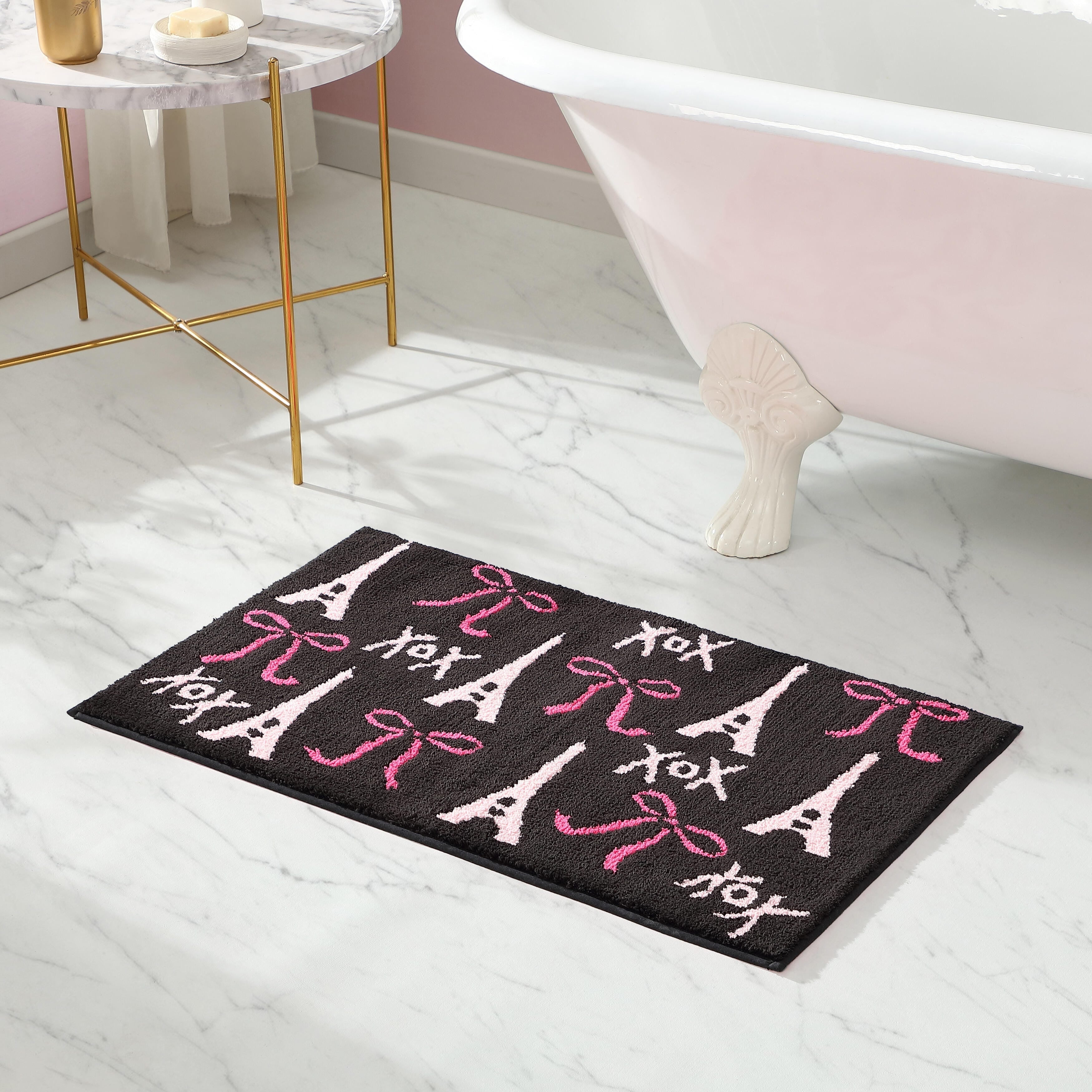 Betsey Johnson Bows In Paris Black Bath Rug