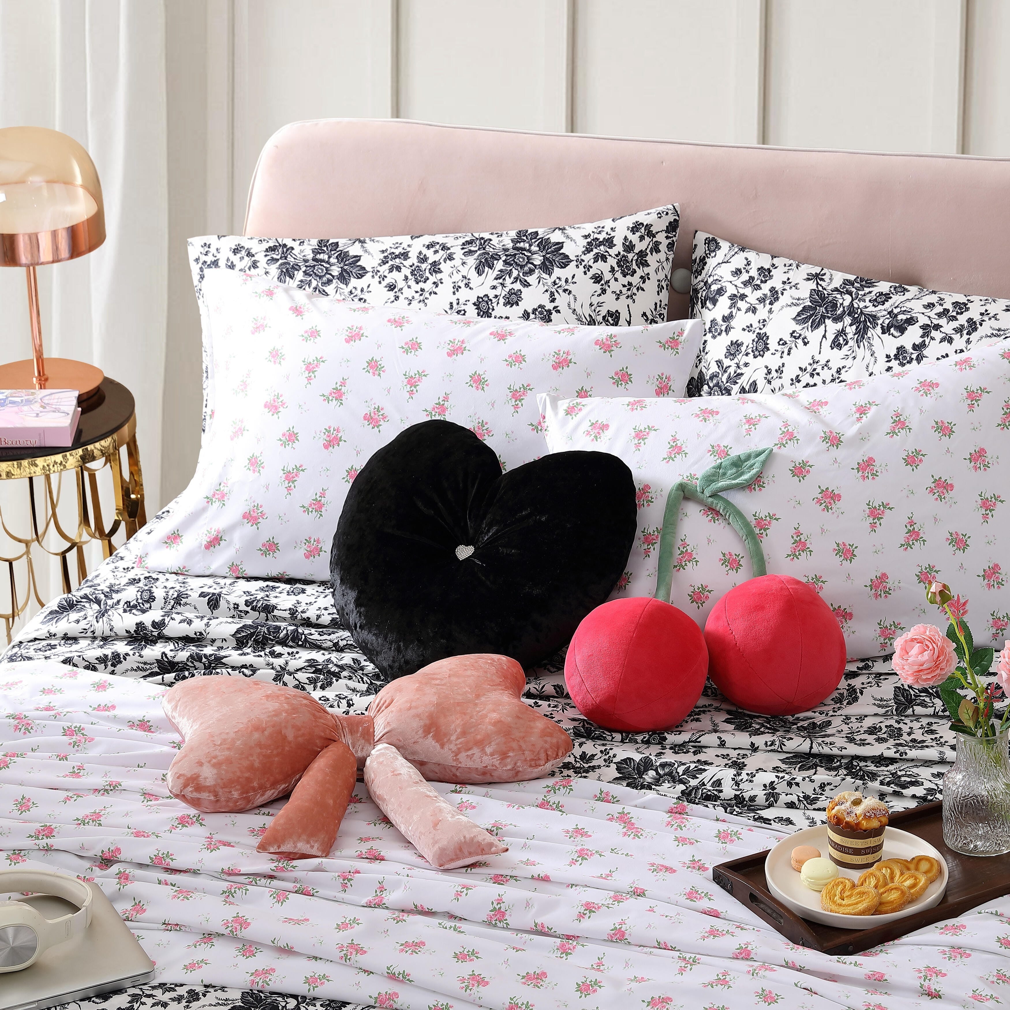 Betsey Johnson Velvety Soft Plush Novelty Throw Pillows Cherries Heart Or Bow Decorative Pillows
